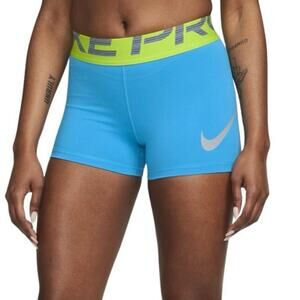 NWT Nike Women's Pro 3" Graphic Training Shorts Blue & Chartreuse Yellow, Green